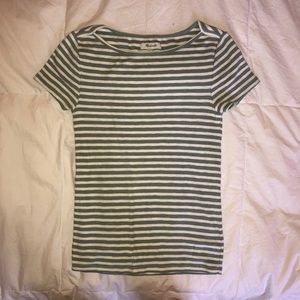 Madewell green and white striped shortsleeved top